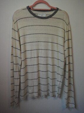 Officine Generale Creme Striped Linen Long Sleeve Men's Medium